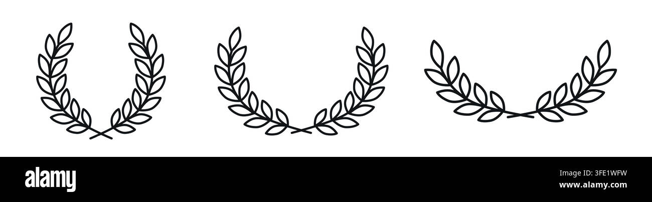 Laurel wreath outline vector icon set Stock Vector
