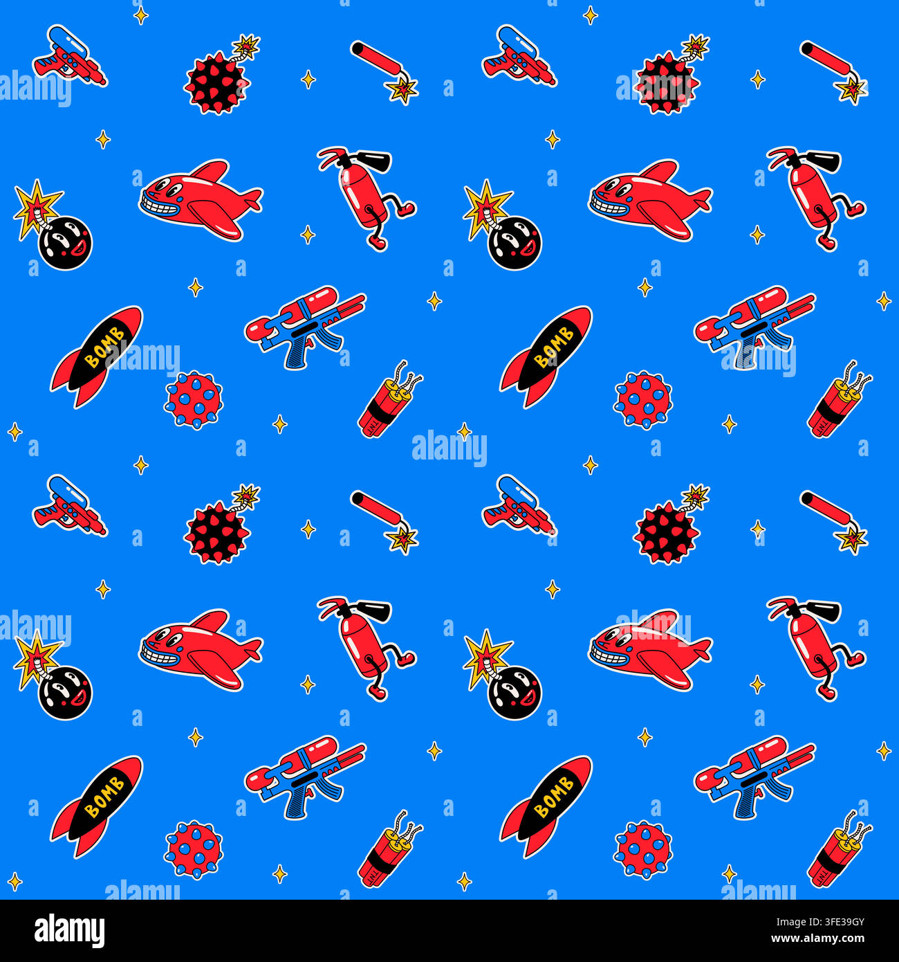 Seamless funky with planes, rockets and bombs Stock Vector