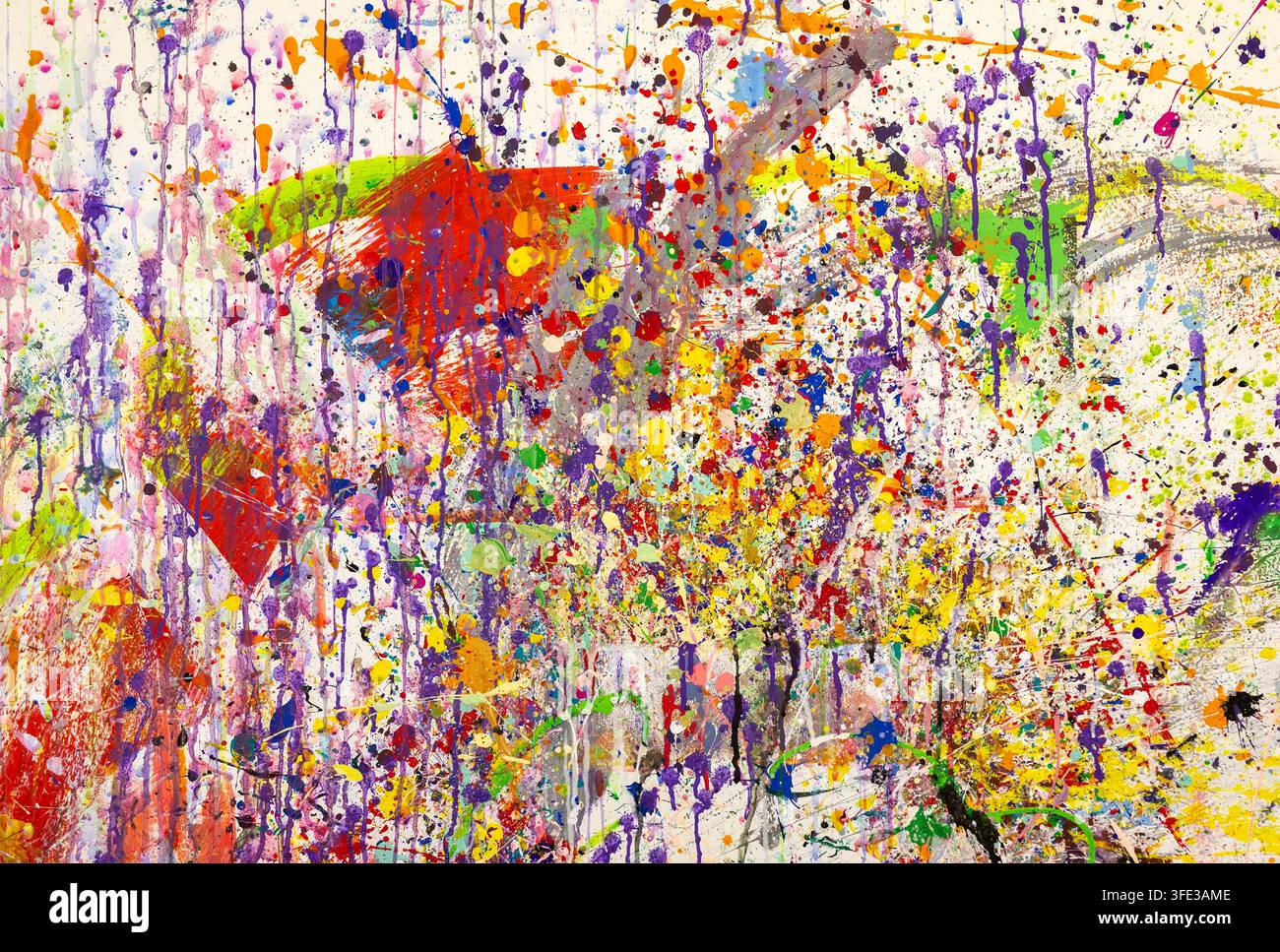 Colorful abstract paint splatter art background Stock Photo