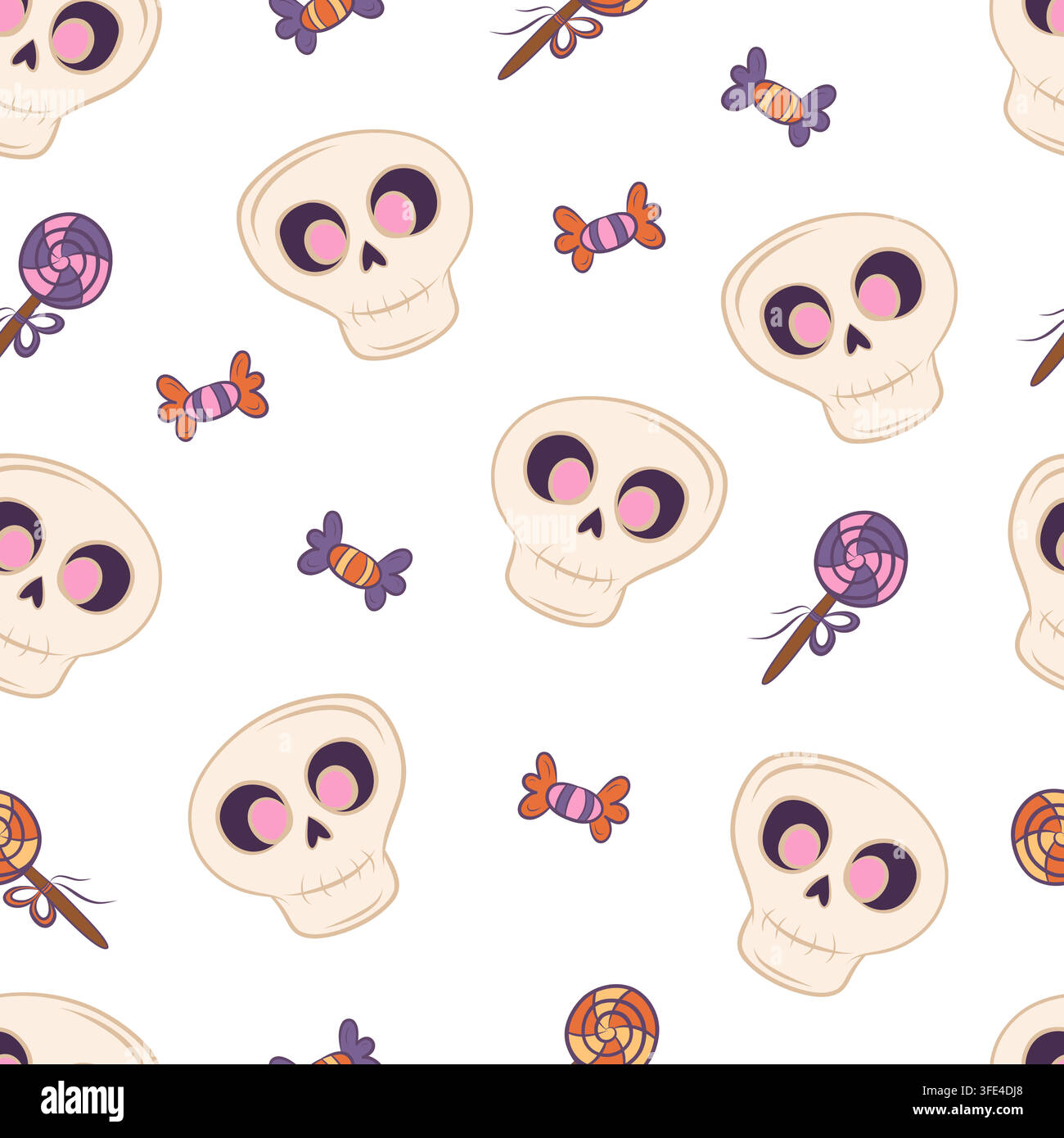 Seamless vector pattern with Halloween skulls and candy Stock Vector