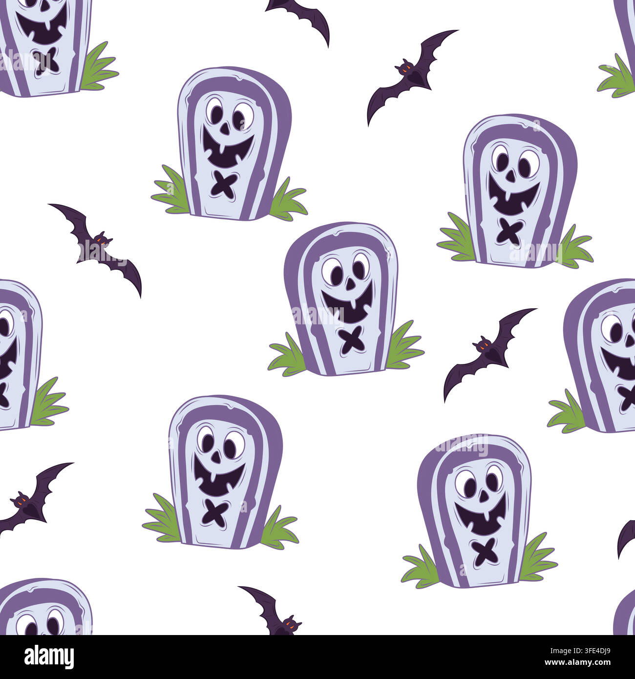 Seamless vector pattern with Halloween tombstones and bats Stock Vector