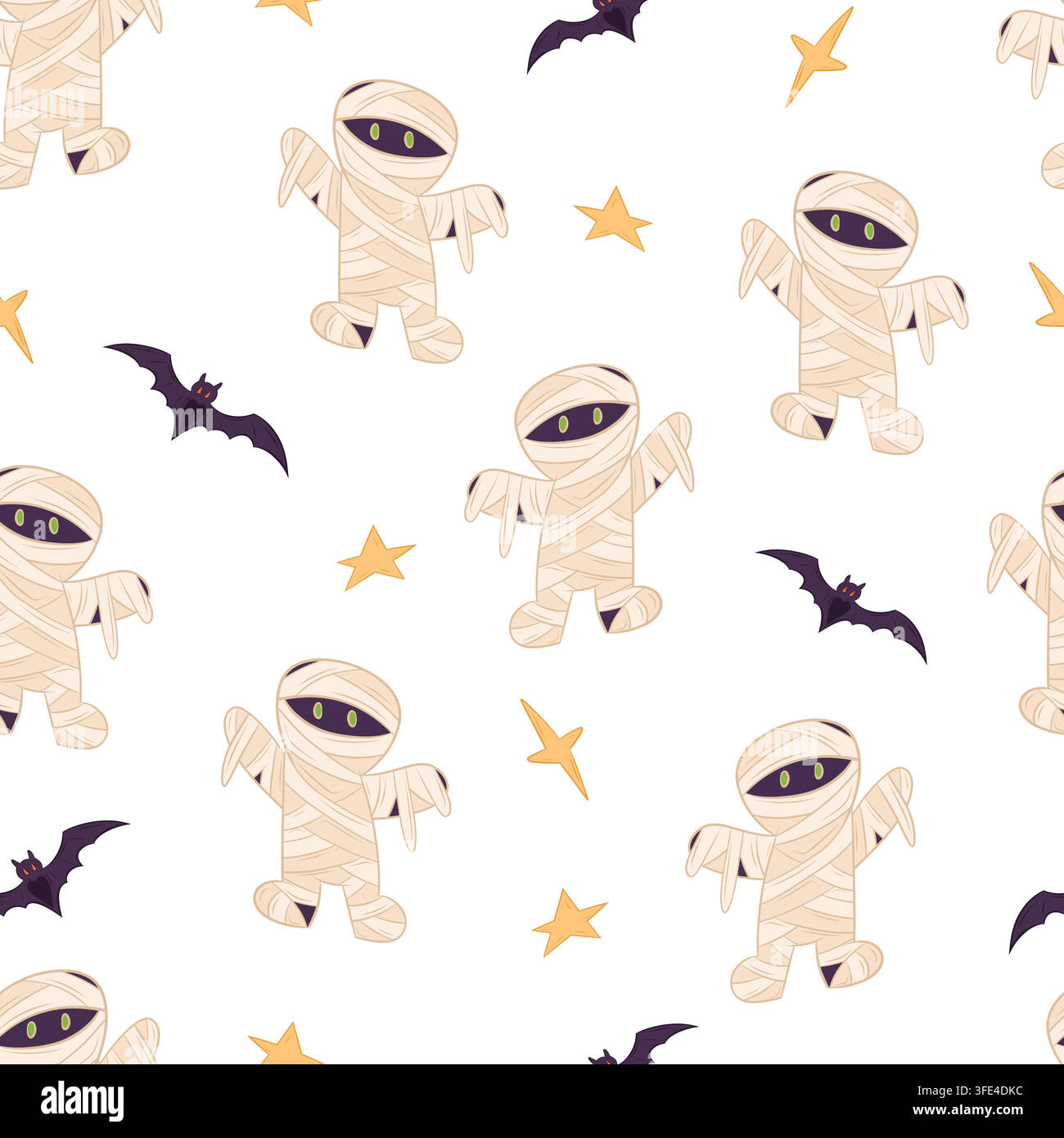 Seamless vector pattern with Halloween mummies and bats Stock Vector