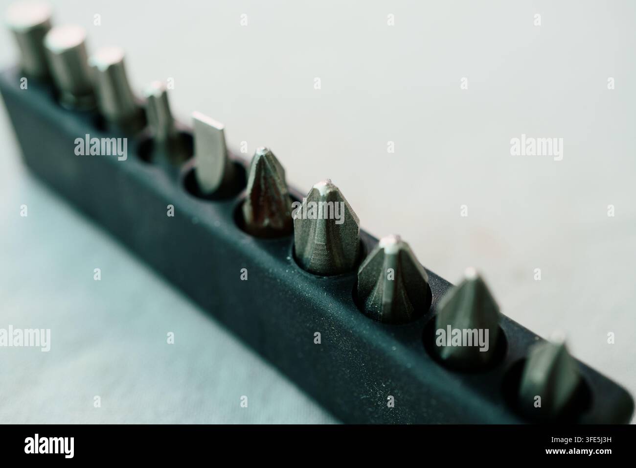 Screwdriver Bits Arranged in a Compact Bit Holder Stock Photo