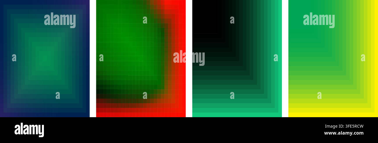 Set of four vertical rectangular banners with vibrant abstract smooth gradient color background patterns Stock Vector