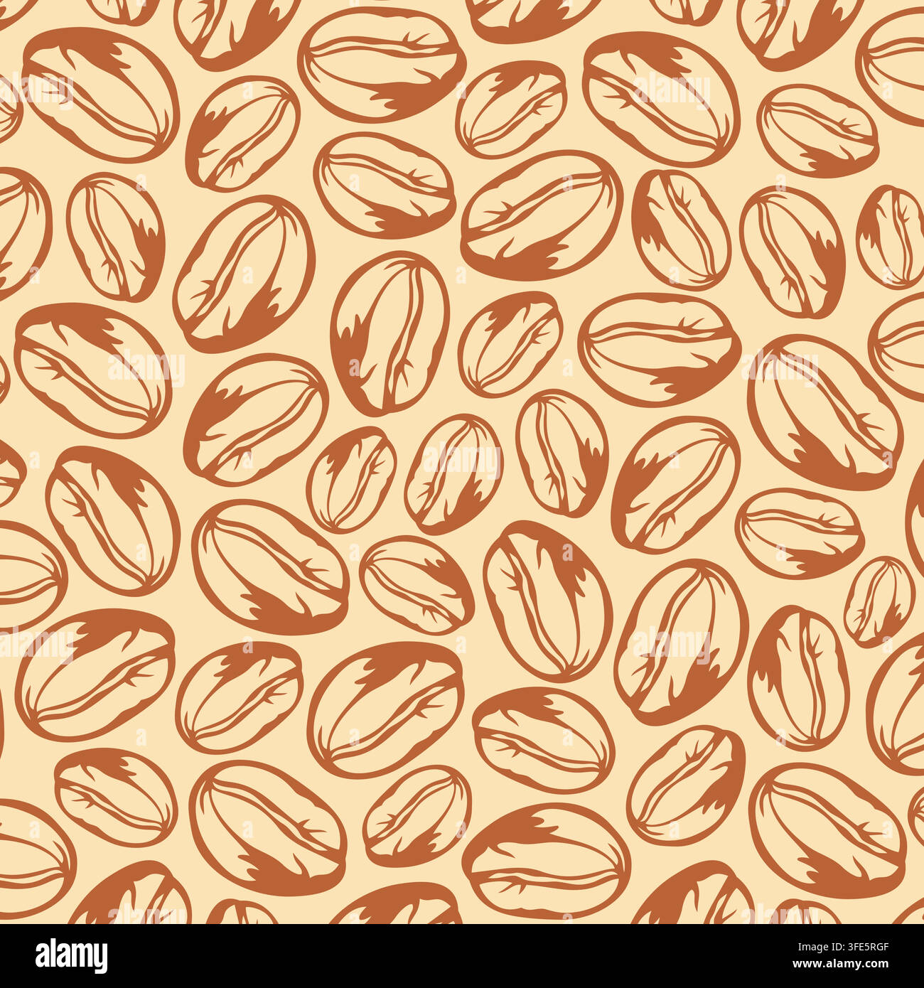 Brown Coffee Beans Seamless Pattern on Beige Background Stock Vector