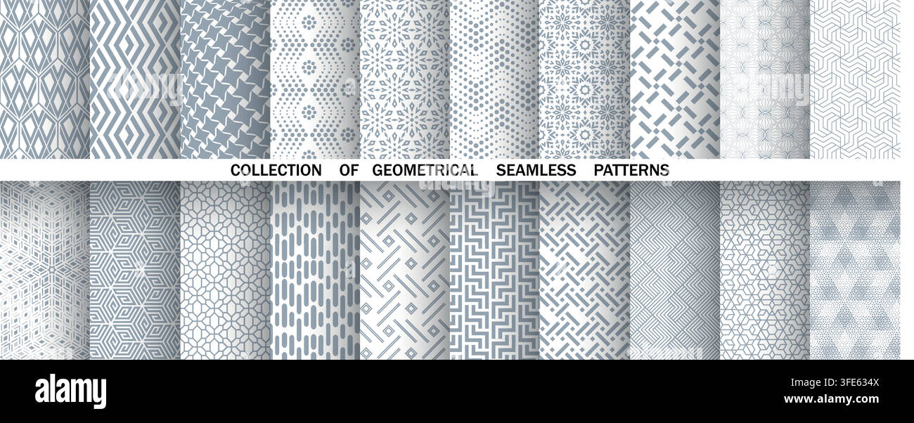 Geometric set of seamless gray and white patterns. Simple vector graphics Stock Vector