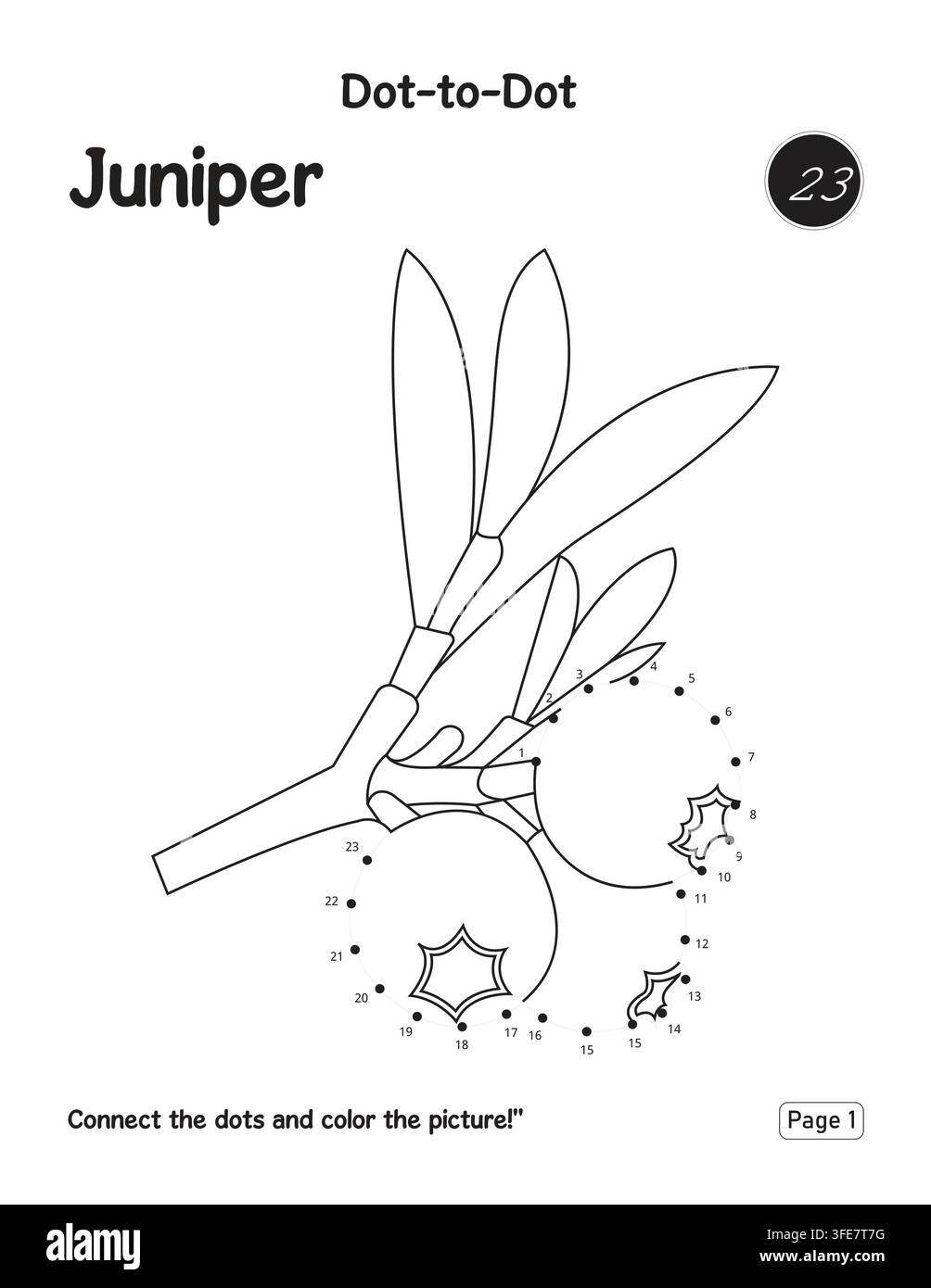 Preschool Learning Activity Puzzle Worksheet Featuring Juniper Connect Dots Stock Vector