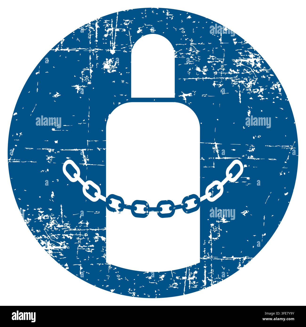 Secure gas cylinders, ISO 7010 M046 Mandatory Action Sign, Distressed Grunge Texture, Weathered Worn Safety Pictogram, Blue Evacuation Fire Warning Symbol Stock Vector