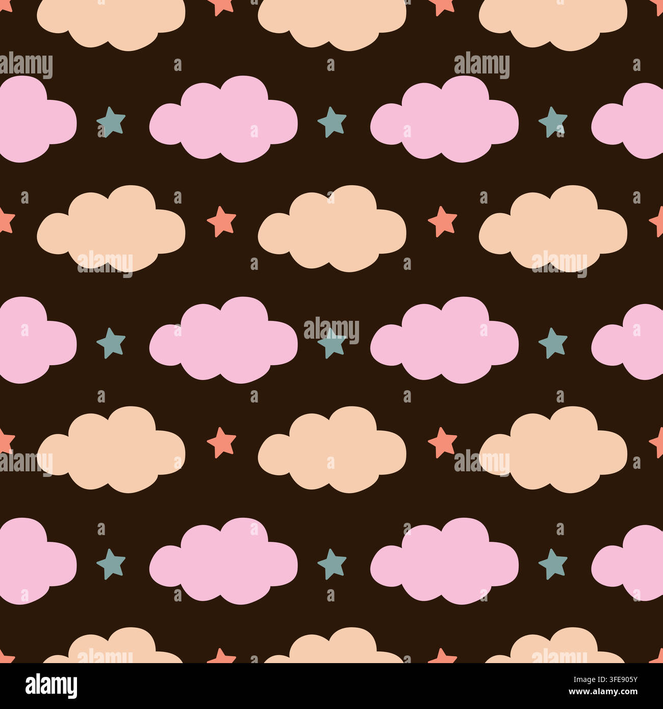Night sky seamless pattern background with clouds and tiny stars Stock Vector