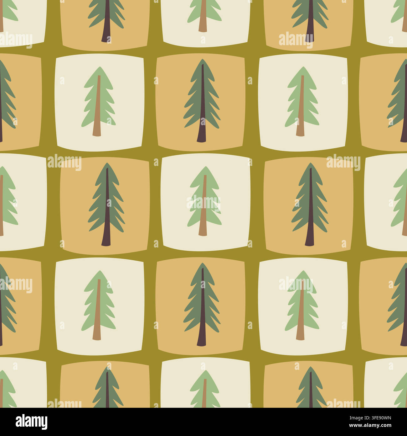 hristmas tree seamless pattern background with festive pine trees Stock Vector