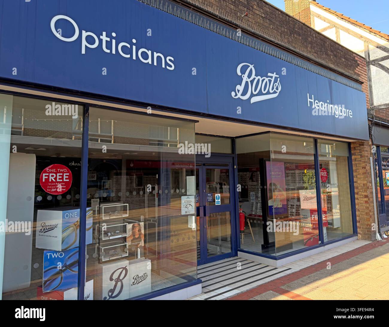 Boots Opticians shopfront on Witton Street, Northwich, Cheshire, England, UK. Stock Photo