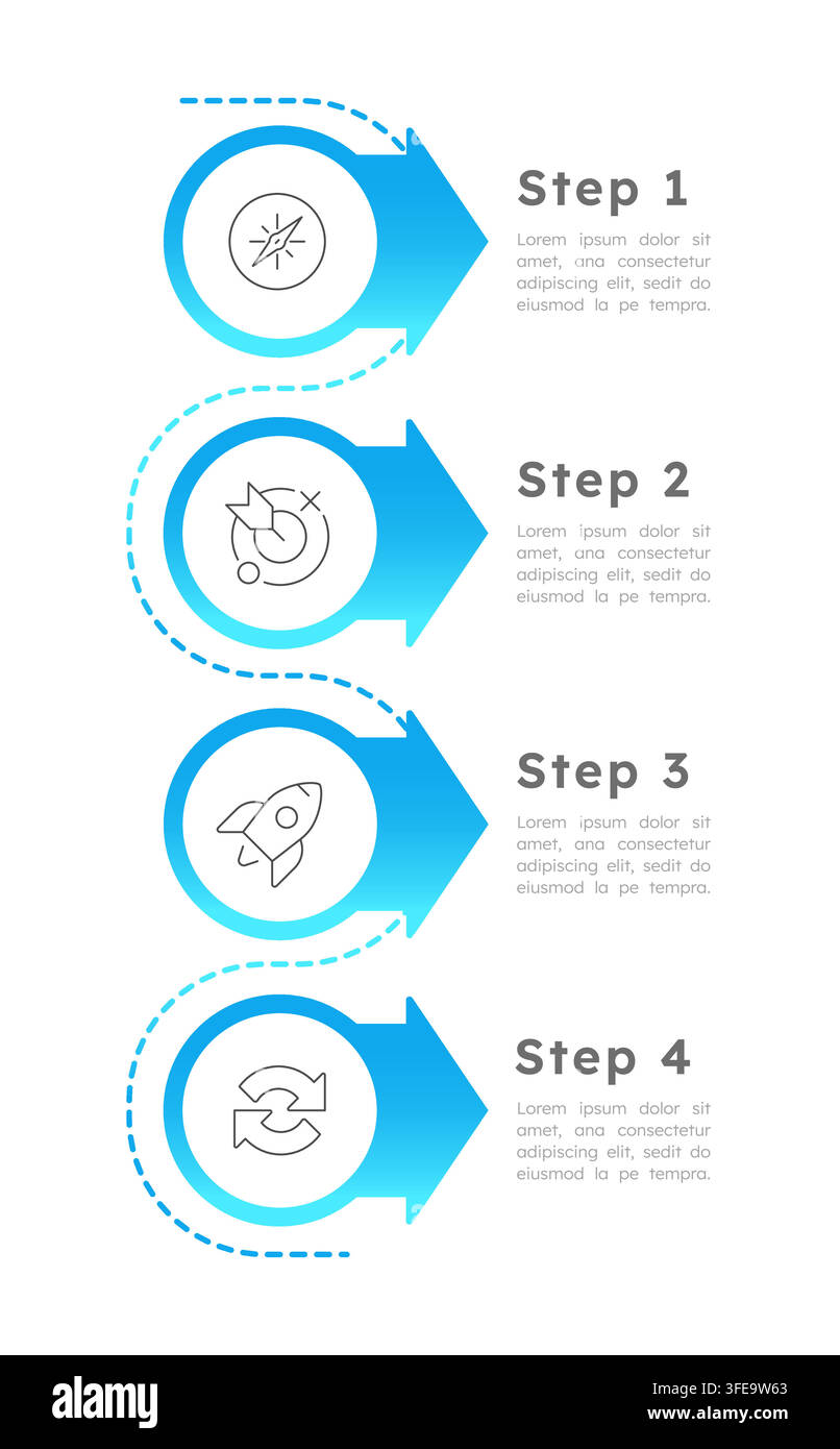 Progressive sequence workflow infographic 4 steps Stock Vector