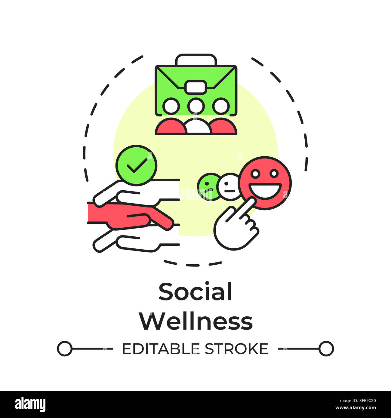 Social wellness flat linear concept icon Stock Vector