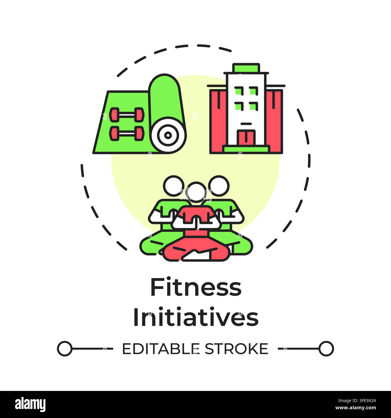 Fitness initiatives flat linear concept icon Stock Vector
