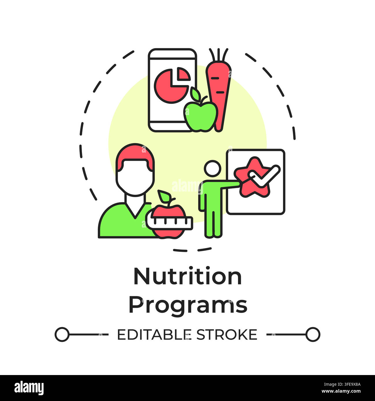 Nutrition programs flat linear concept icon Stock Vector