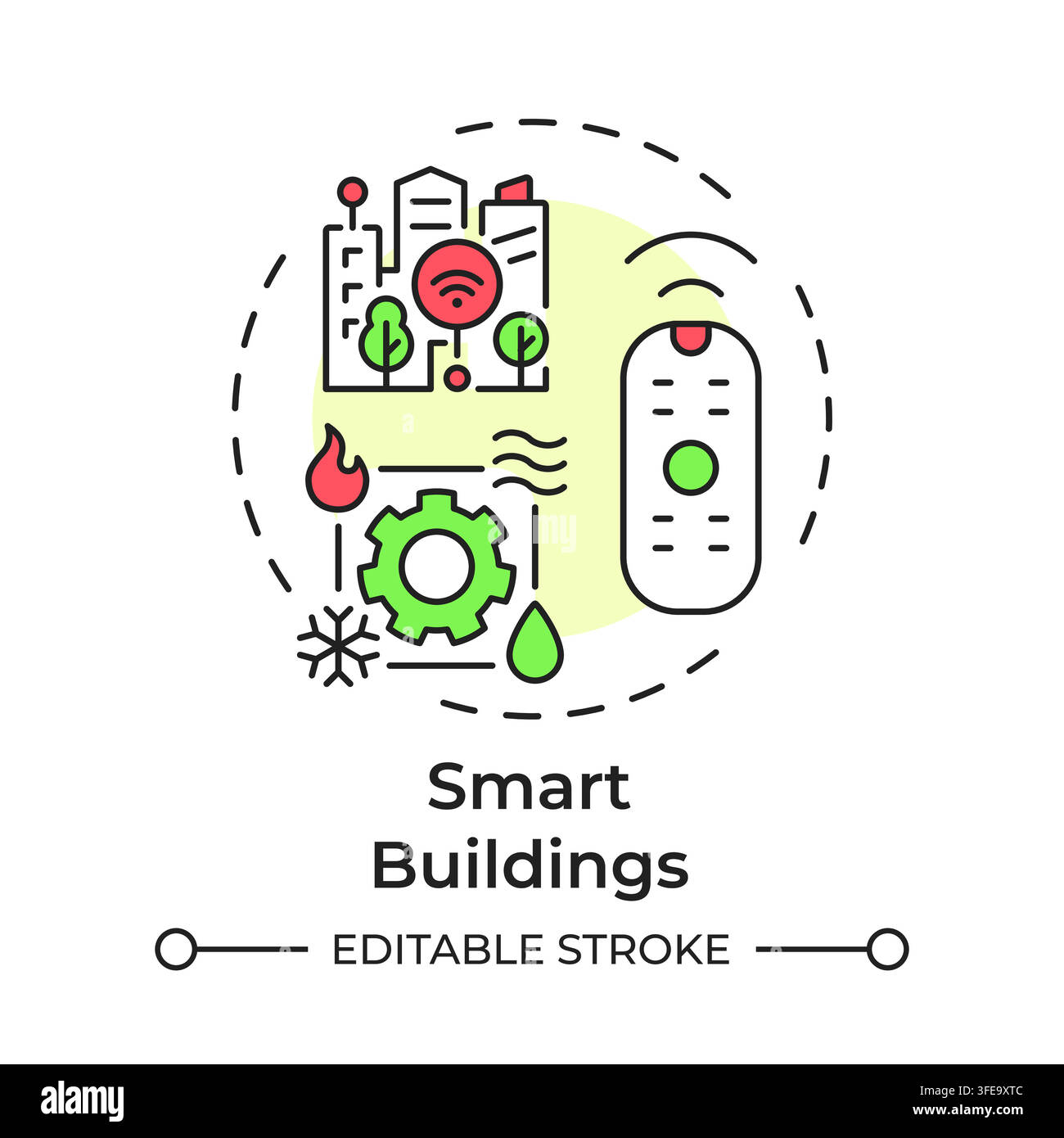 Smart buildings flat linear concept icon Stock Vector