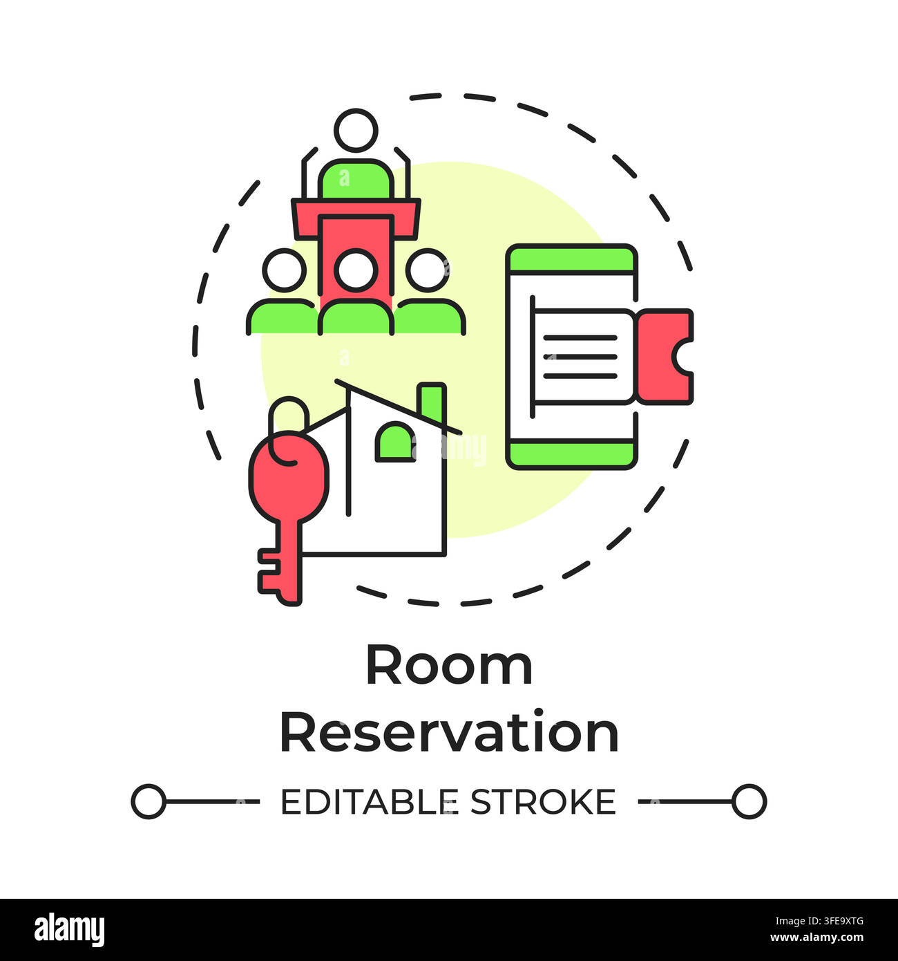 Room reservation flat linear concept icon Stock Vector