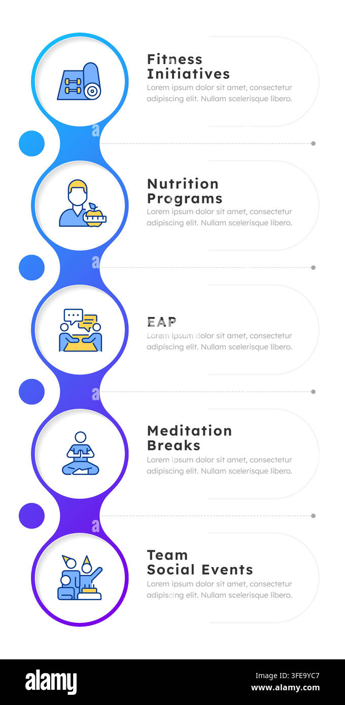Workplace wellness program infographic 5 steps Stock Vector
