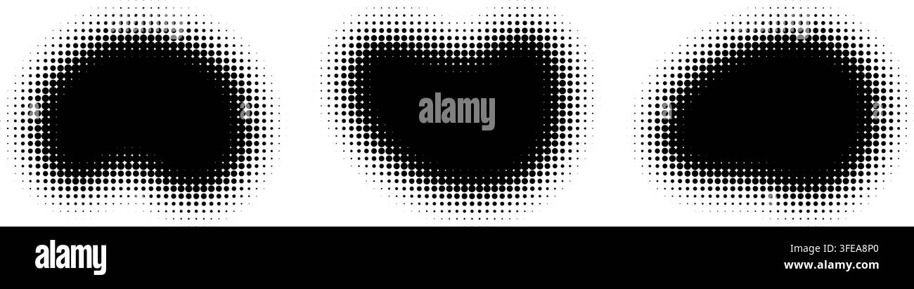 Organic blob shapes with halftone textures create abstract fluid forms. Unique irregular bubbles and soft liquid elements. Stock Vector
