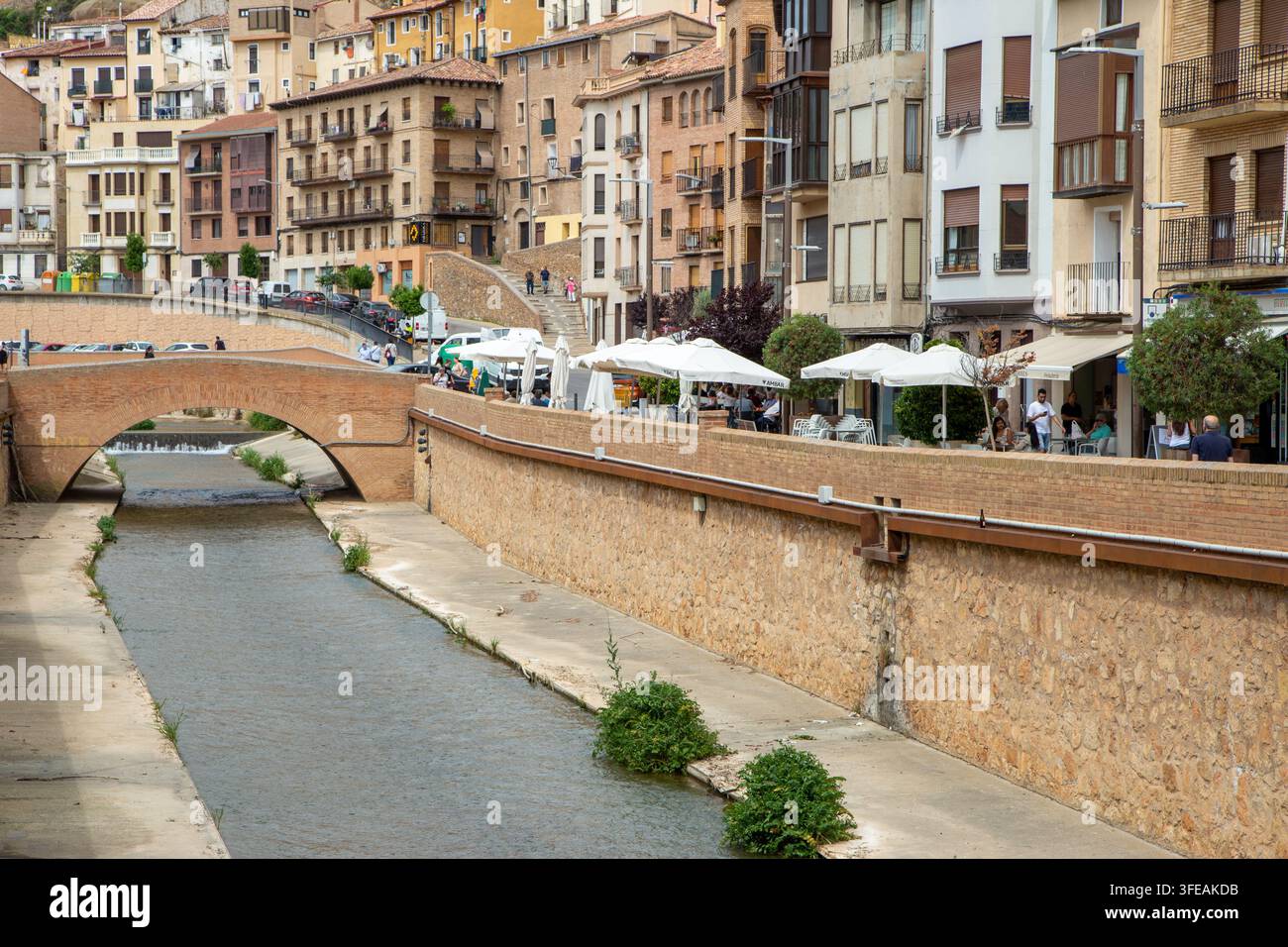 River Queiles flowing through the center of Tarazona, a historic city in the province of Zaragoza, Aragón, Spain. Stock Photo