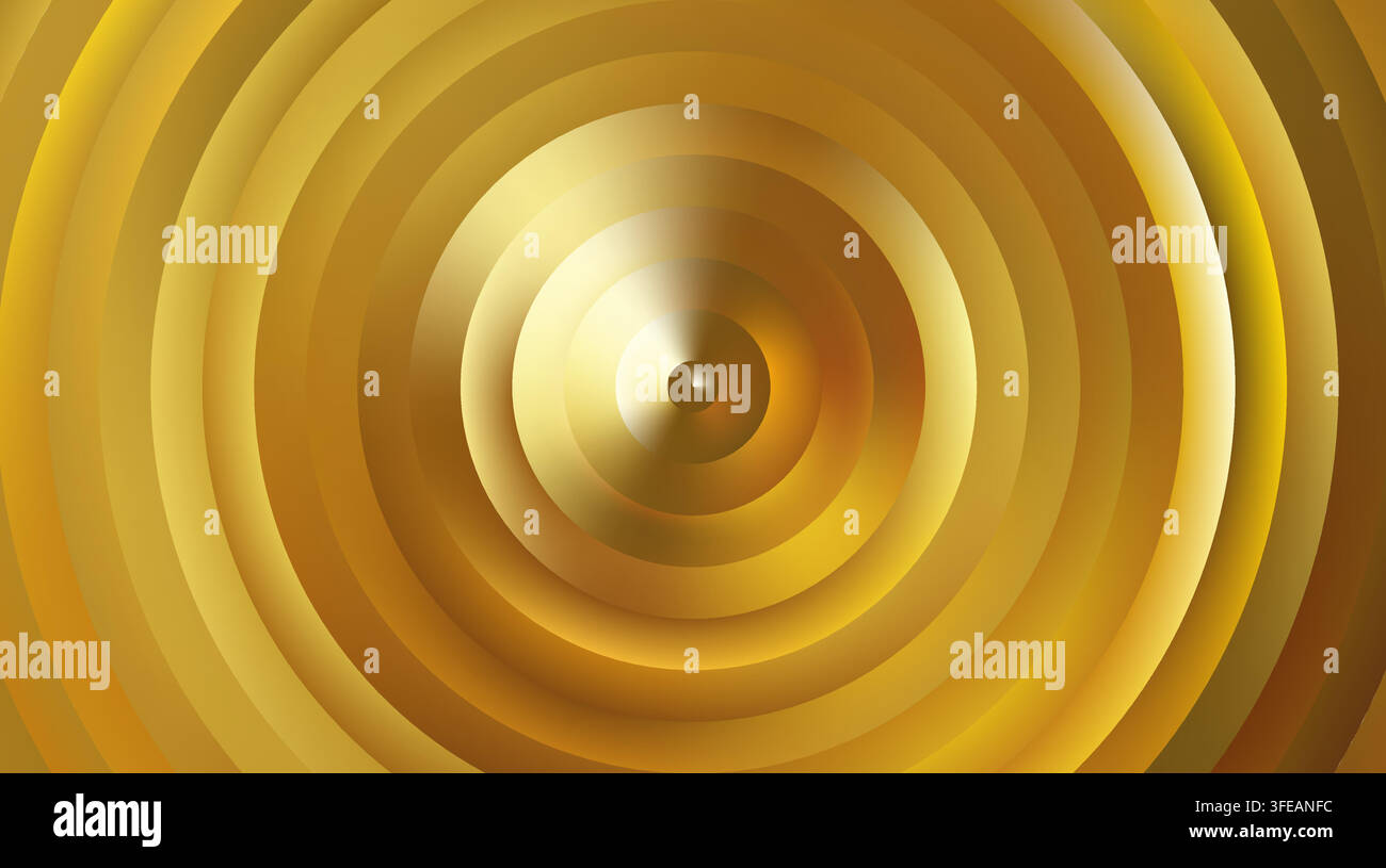 Gold concentric rings. Smooth metallic ripple background. Stock Vector