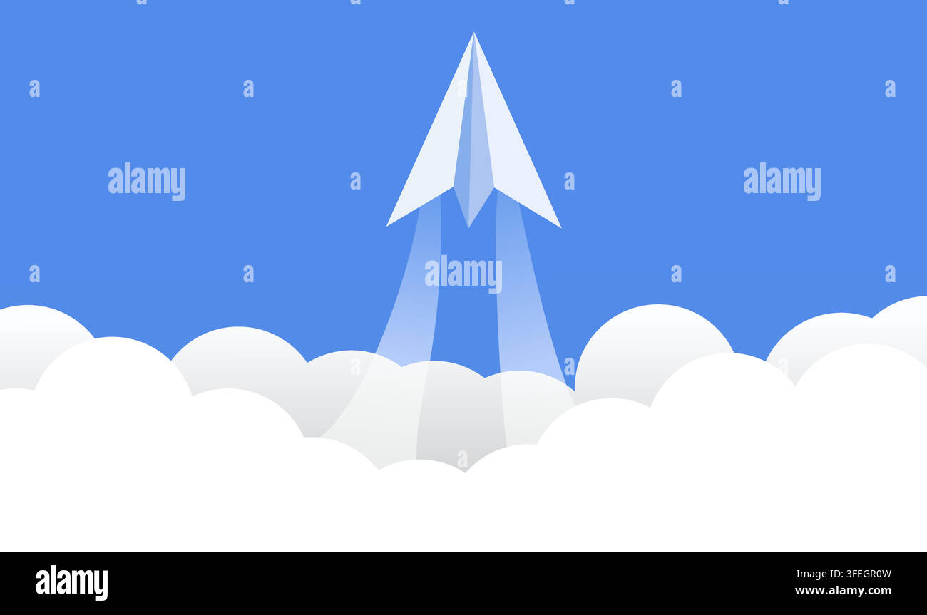 White paper plane taking off quickly with new idea Stock Vector