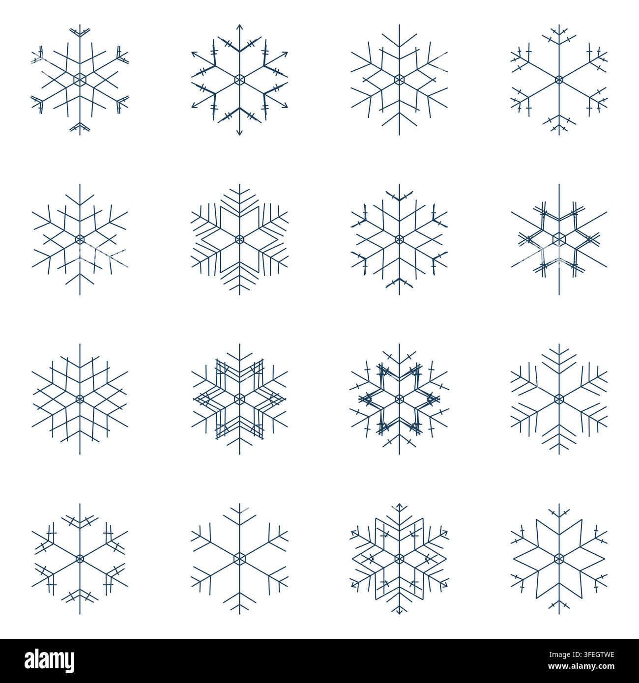 Snowflake vector collection showing various unique crystalline structures Stock Vector