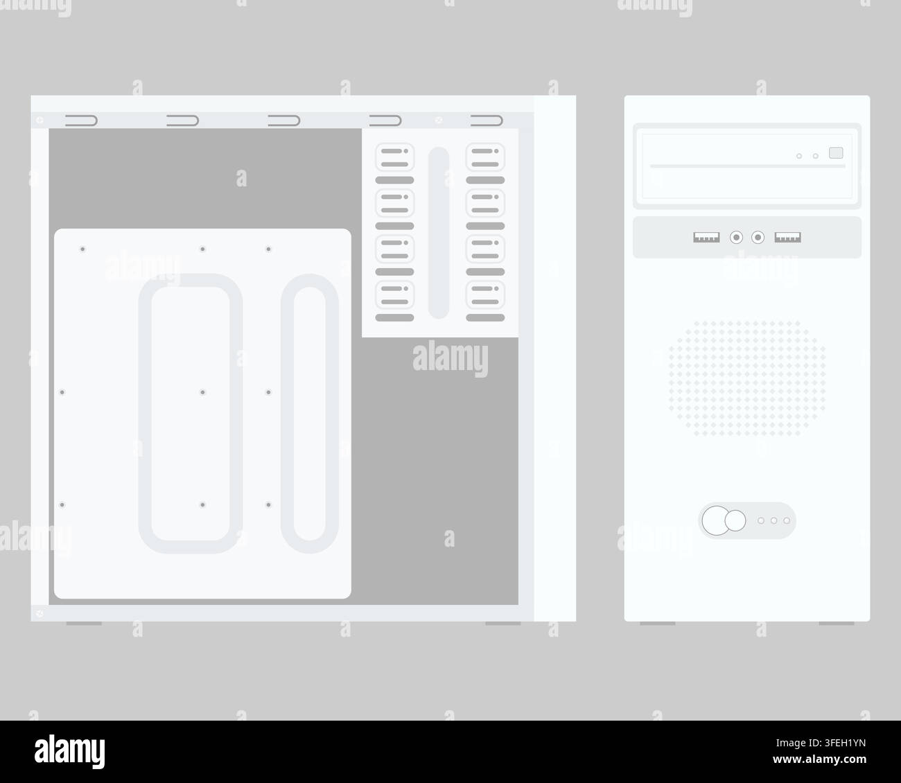Classic White PC Tower Case Front and Side Views Stock Vector