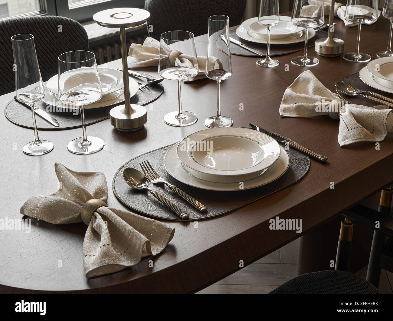 Elegant dining table set for a formal dinner party Stock Photo