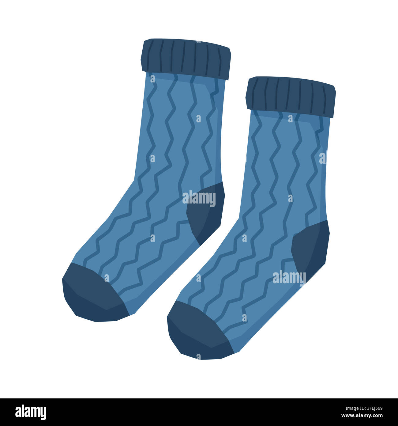 Blue cable knit winter socks vector illustration isolated on white background Stock Vector