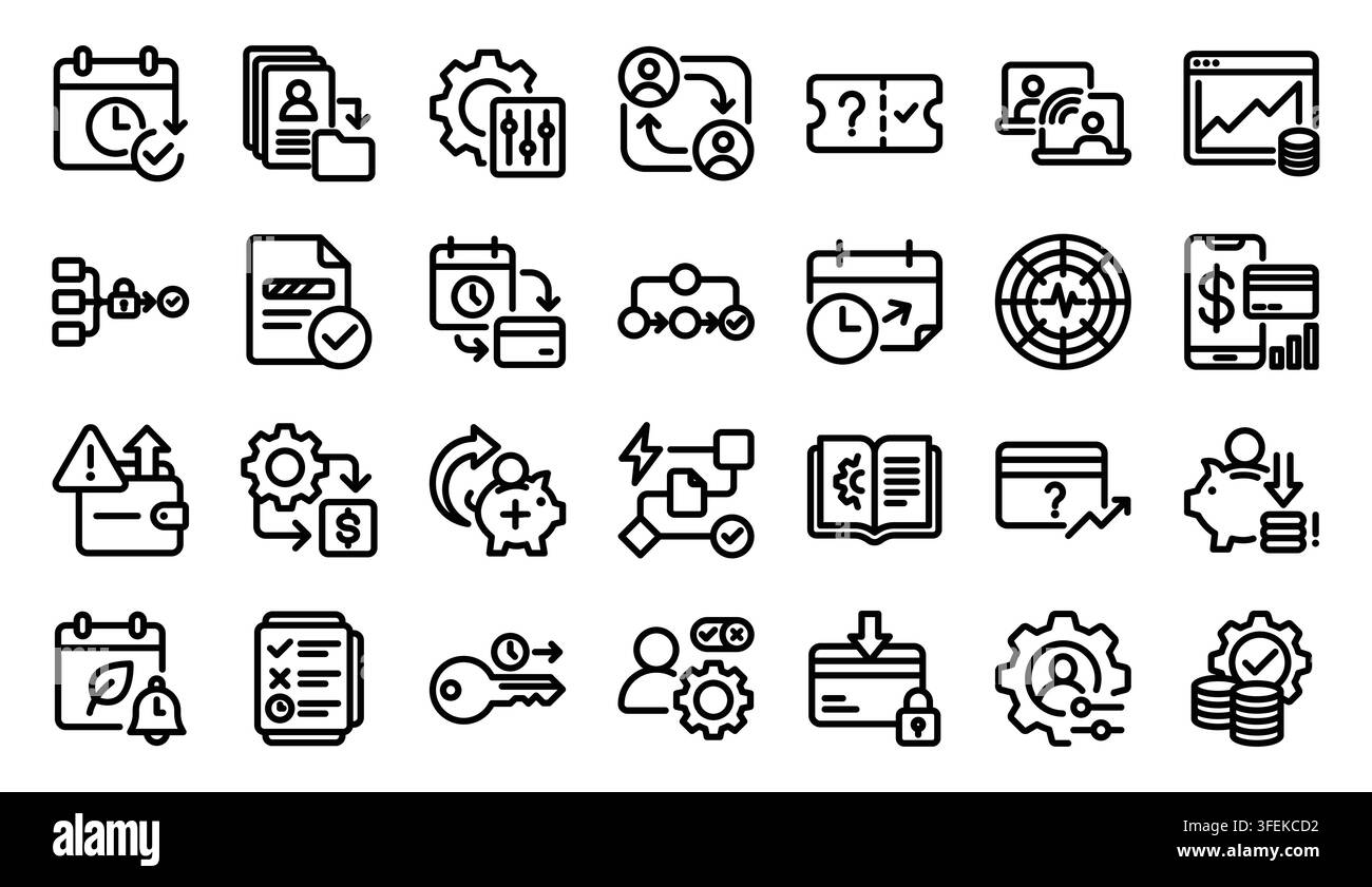 Business workflow process management line icon set vector illustration collection concept Stock Vector