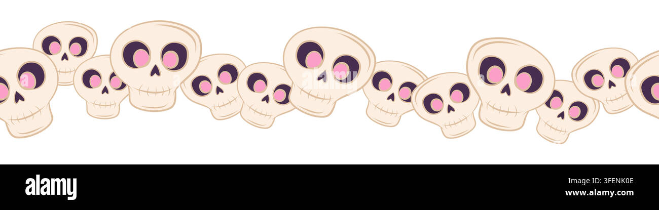 Seamless vector border with halloween skulls Stock Vector