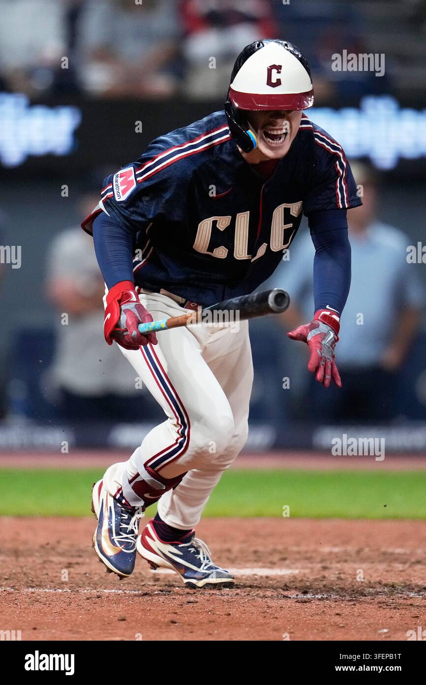 Cleveland Guardians' Travis Bazzana reacts after his game winning