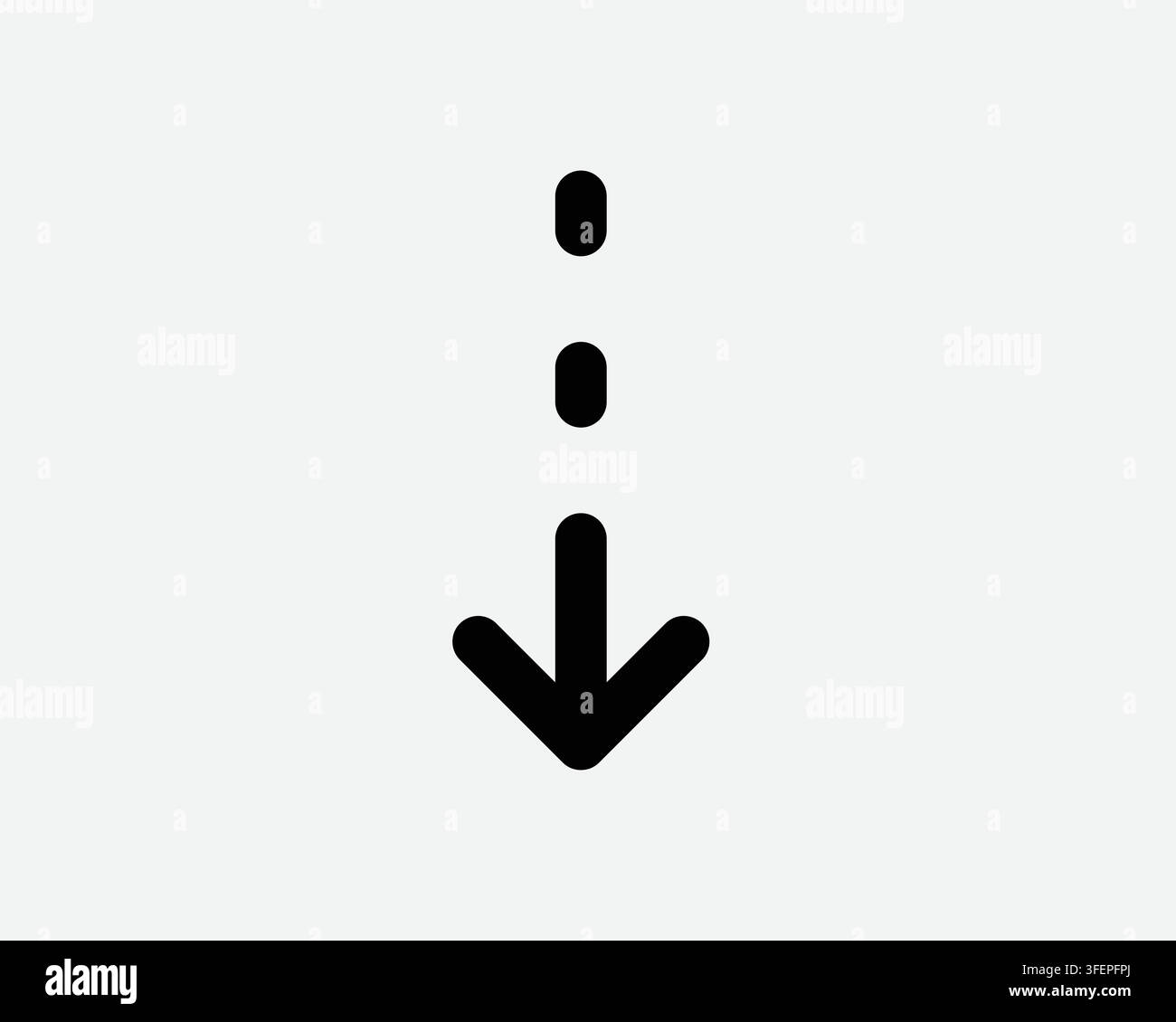 Dotted Line Arrow Pointing Down Icon Page Scroll Downward Swipe Pointer Direction Under Symbol Path Sign Stock Vector
