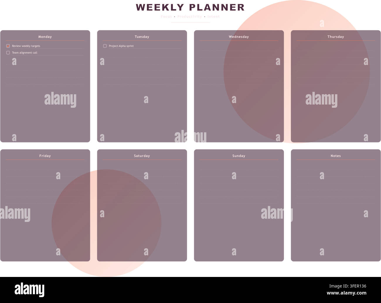 Weekly Planner Template with Daily Schedule, Tasks and Notes Stock Vector