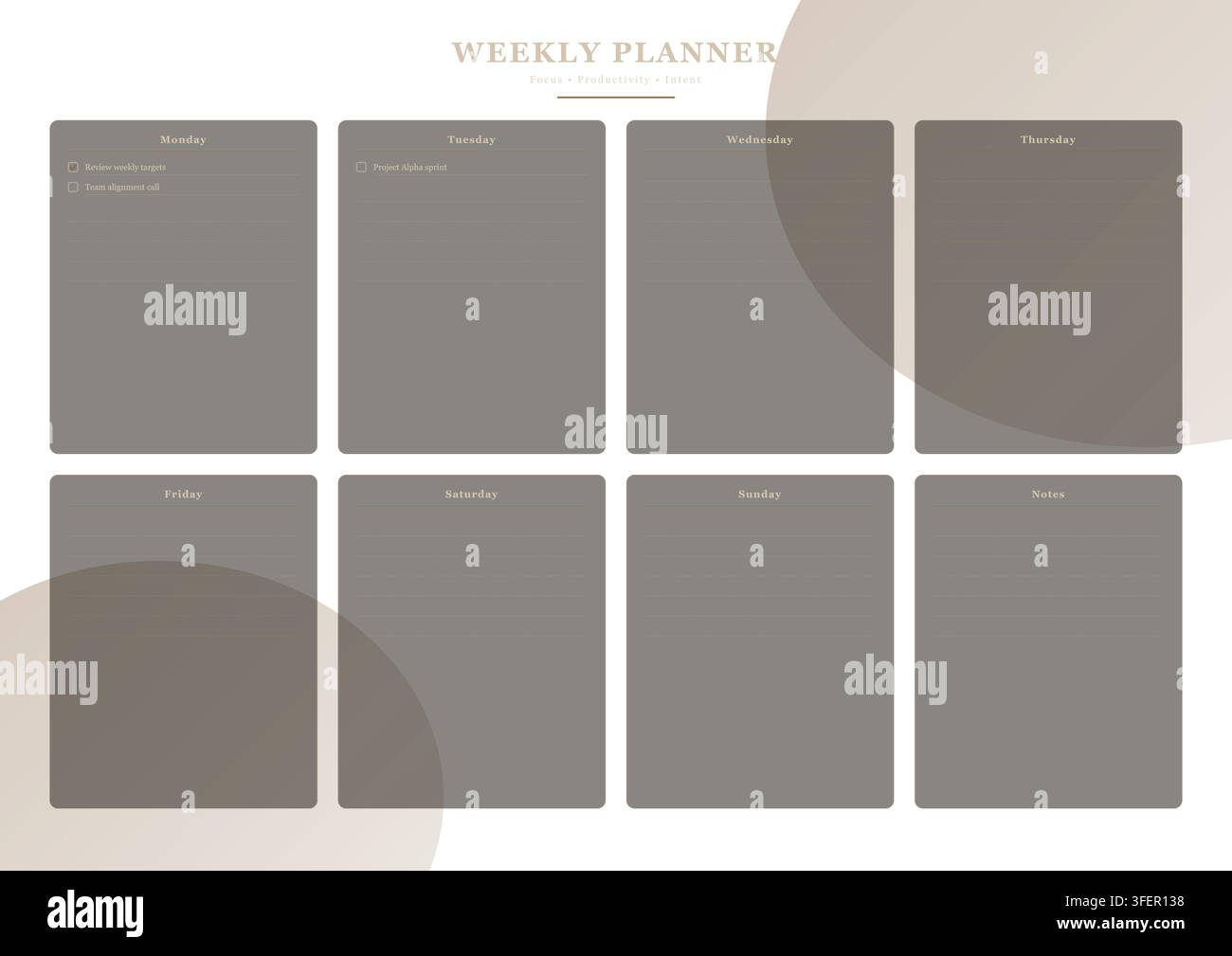 Weekly Planner Template with Daily Schedule, Tasks and Notes Stock Vector