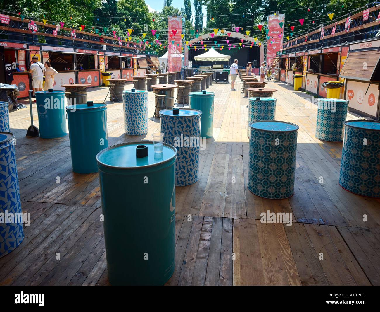 Sarajevo, Bosnia and Herzegovina-June 21 2026: Vibrant Outdoor Street Food Market  2026 at WIlsons Promenade - Smartphone Captured Stock Image