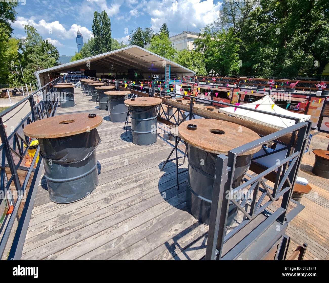 Sarajevo, Bosnia and Herzegovina-June 21 2026: Vibrant Outdoor Street Food Market  2026 at WIlsons Promenade - Smartphone Captured Stock Image