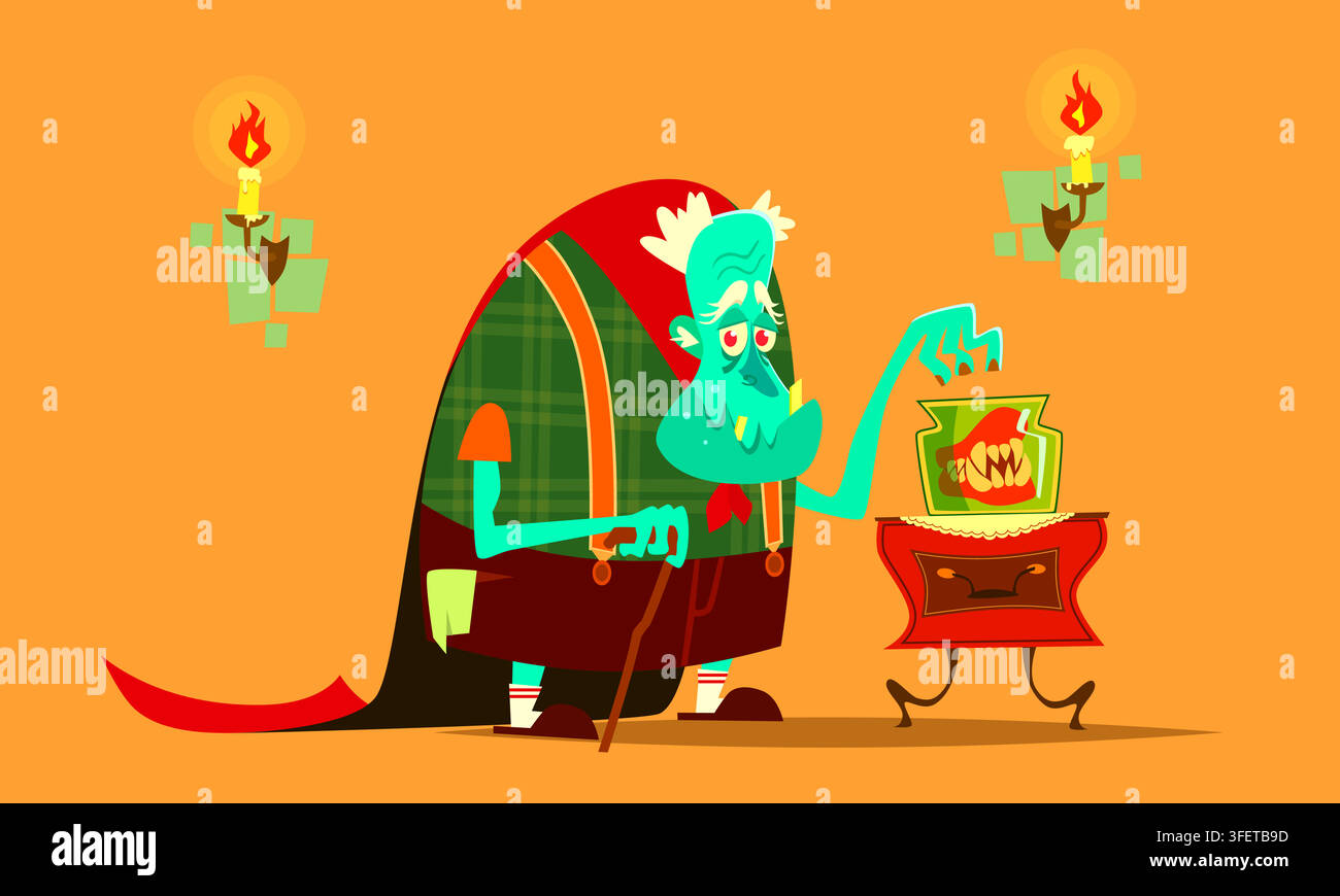 Halloween, old Dracula. Cartoon vector illustration Stock Vector