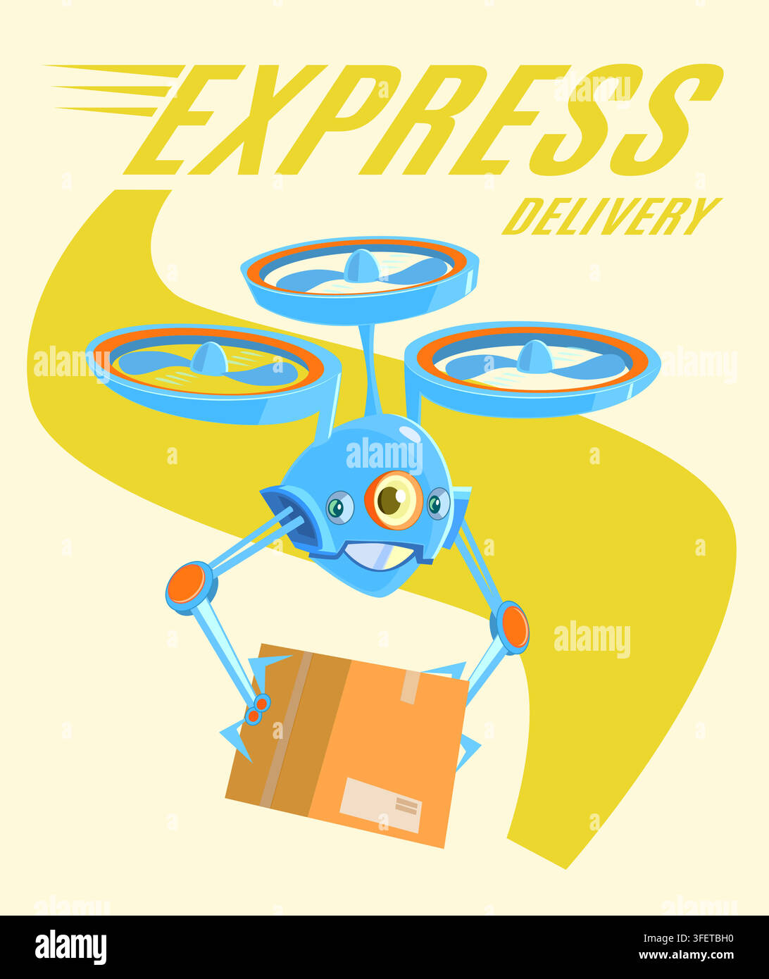 Express delivery drone. Cartoon vector illustration Stock Vector