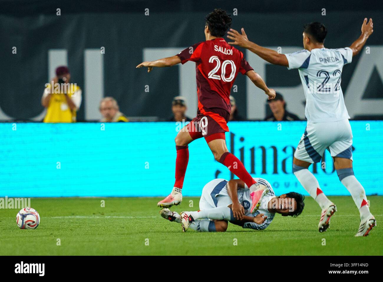 Chicago Fire FC's Sergio Oregel Jr. (bottom) reacts after being fouled ...