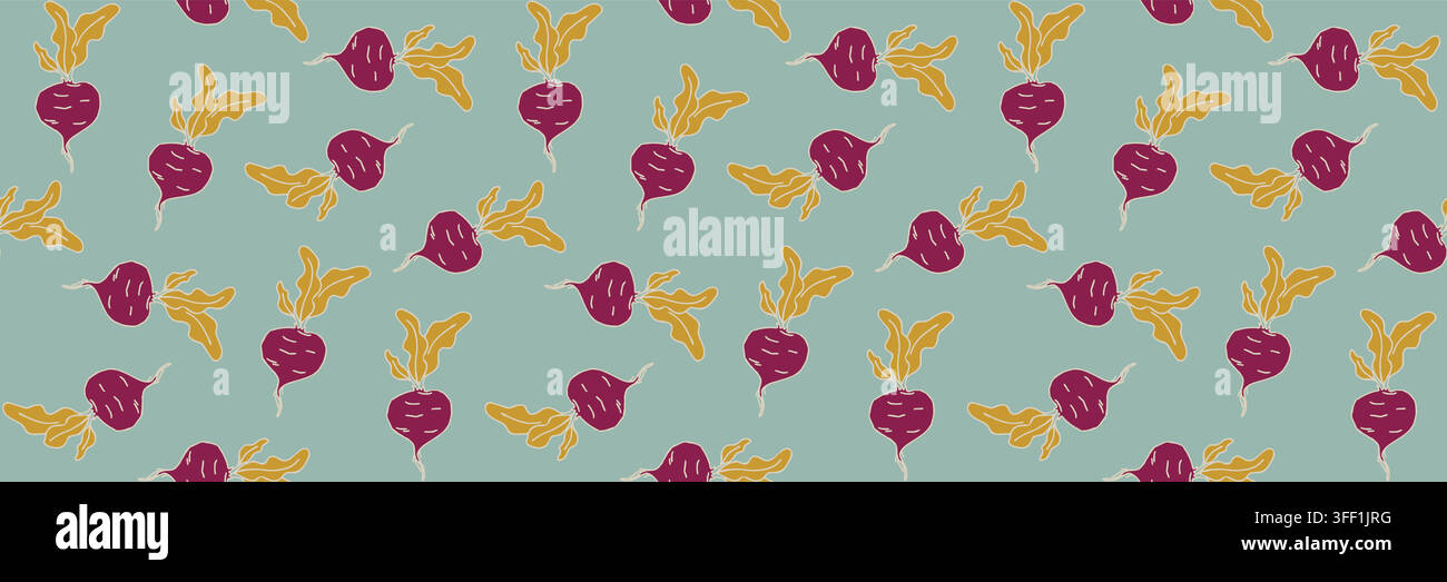 Colorful Hand Drawn Beetroot Seamless Vegetable Pattern Stock Vector