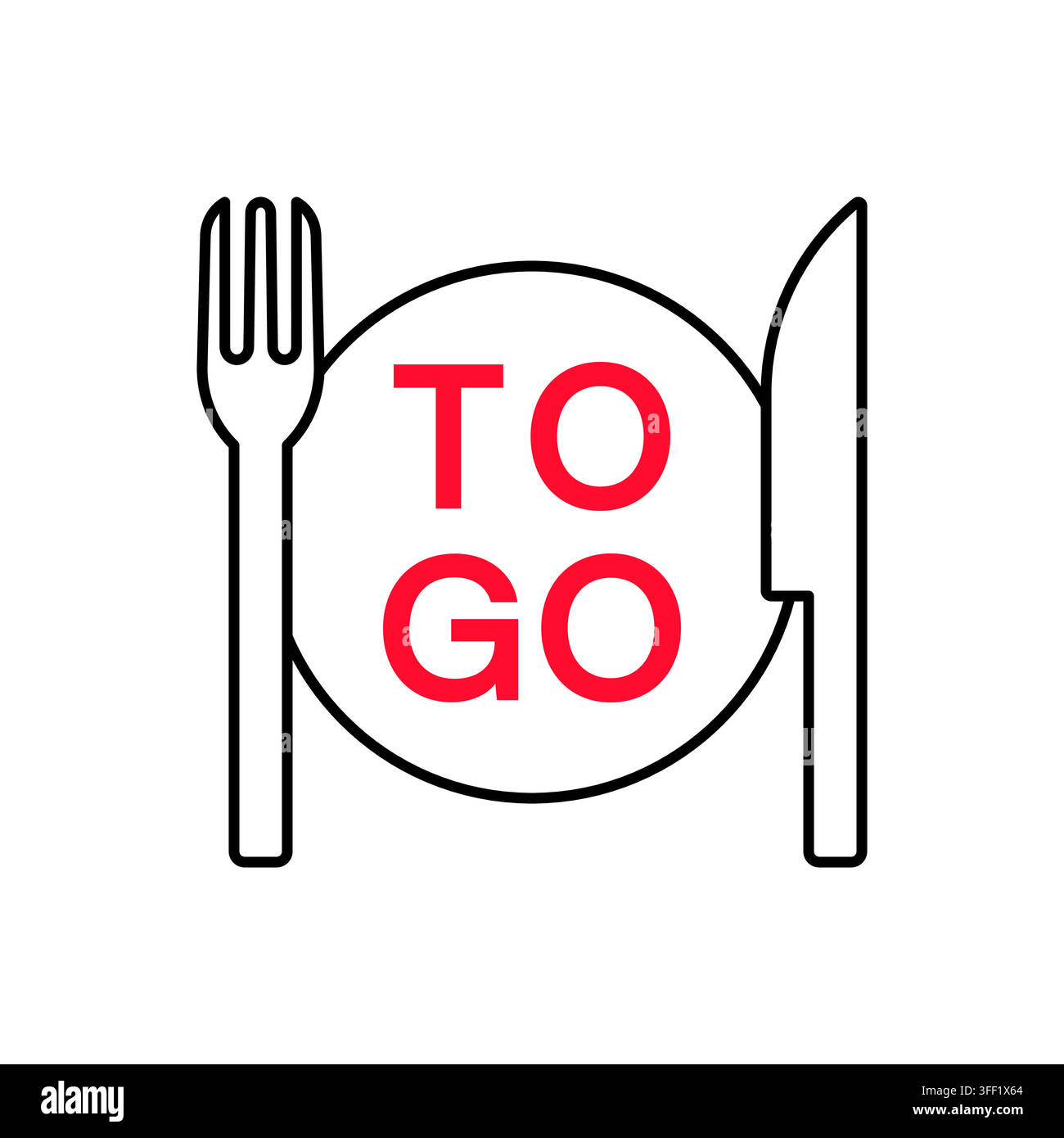 Plate Fork Knife To Go Icon Red Text Vector Illustration Stock Vector