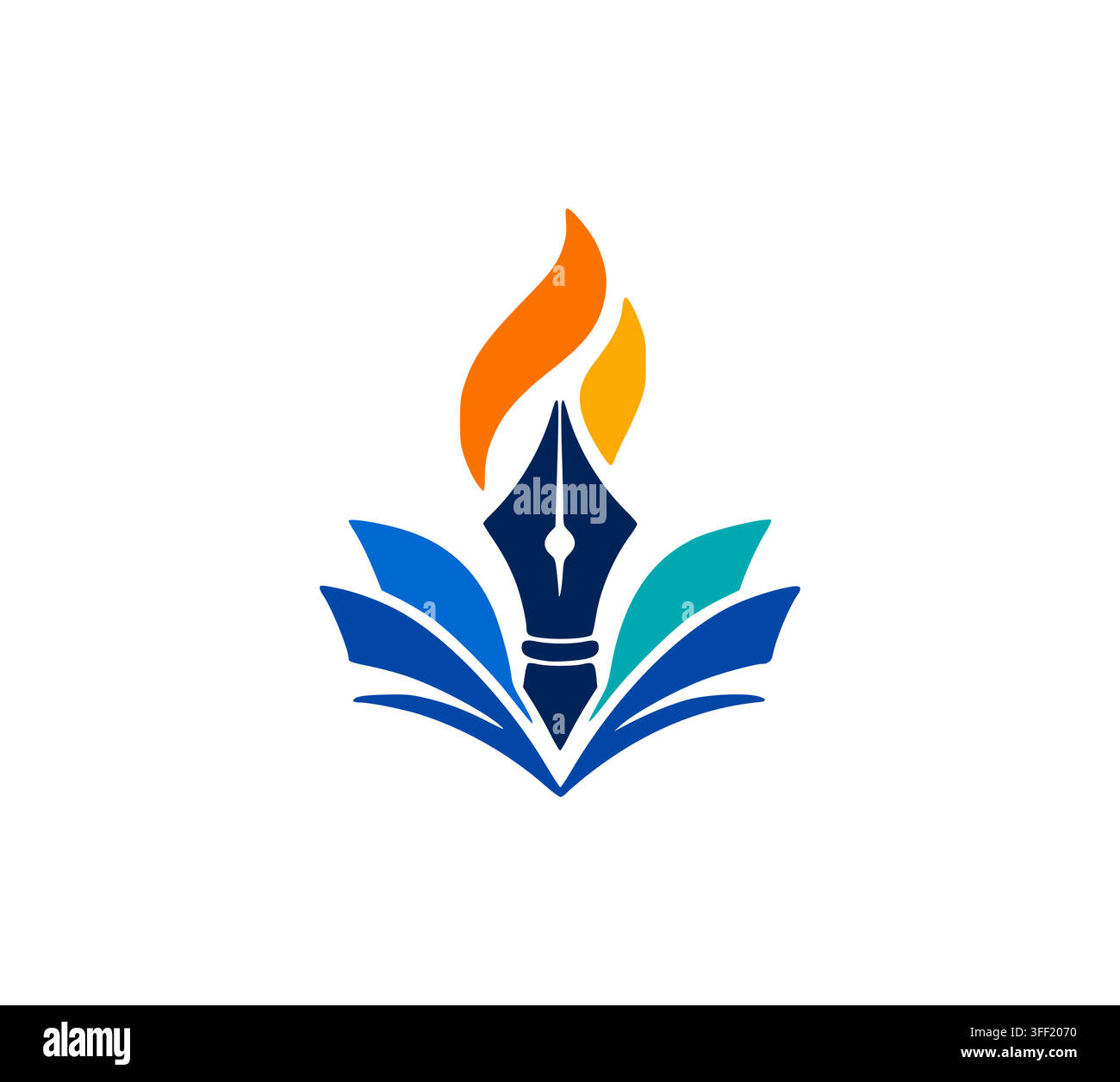 Modern Educational Book Fountain Pen Flame Knowledge Logo Vector Design Stock Vector