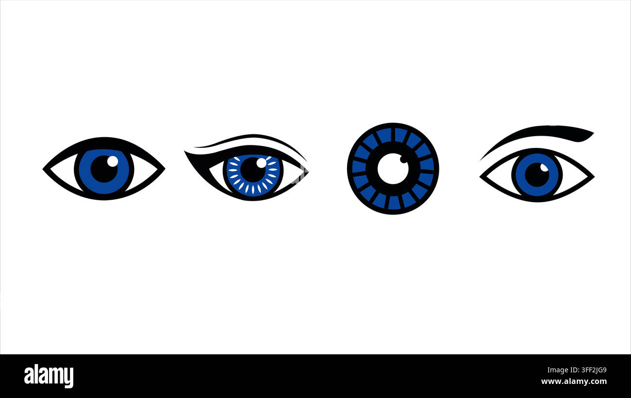 Blue eye vector icon set featuring diverse iris shapes for creative web interface design and graphic projects Stock Vector