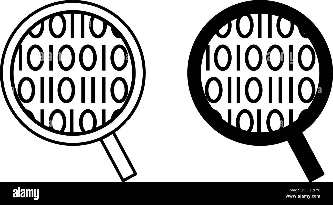 Magnifying Glass with Code Icons. Line and Glyph Vector Illustrations. Code Analysis in Programming. Error Detection, Security Audit. Digital Forensic Stock Vector