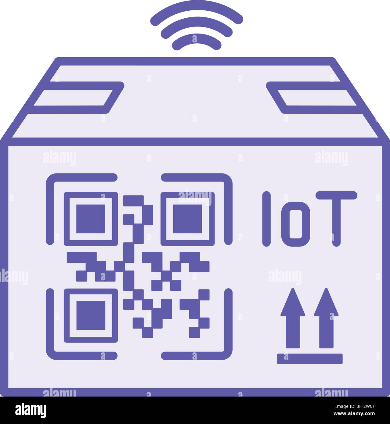 Purple Smart Shipping Label Icon. Vector Illustration. Contains Encrypted Parcel Data and Real-Time Tracking. Autonomous Logistics Concept Stock Vector