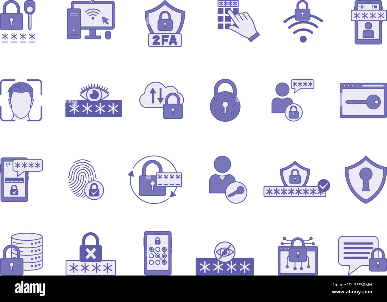 Colored Password Icon Set. Vector Illustrations Encryption, User, Access, Computer, Phone, Two-Factor Authentication, Change Password, Security Stock Vector