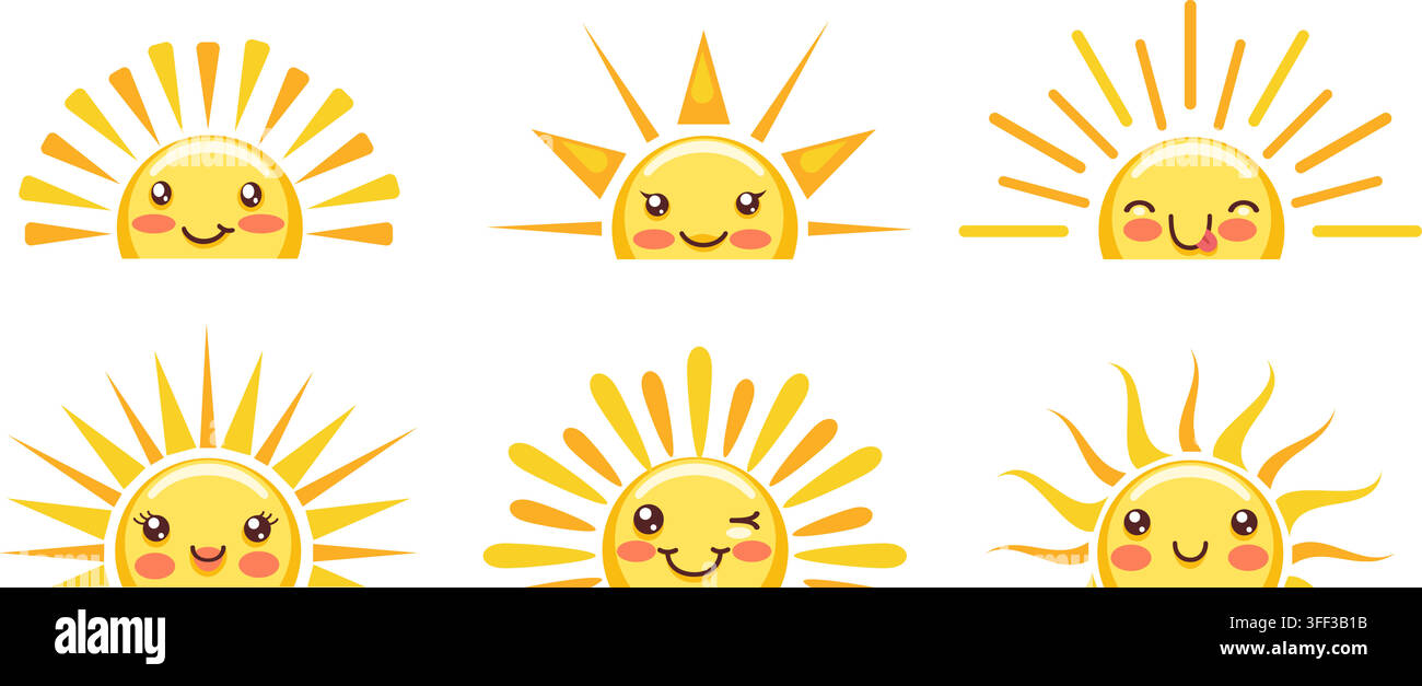 Cute half sun faces Stock Vector
