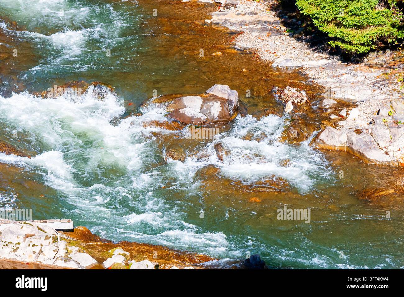 Tereblya river top view. water rocks on a sunny autumn day. Transcarpathian nature background. scenery in the forest of Synevyr national park Stock Photo